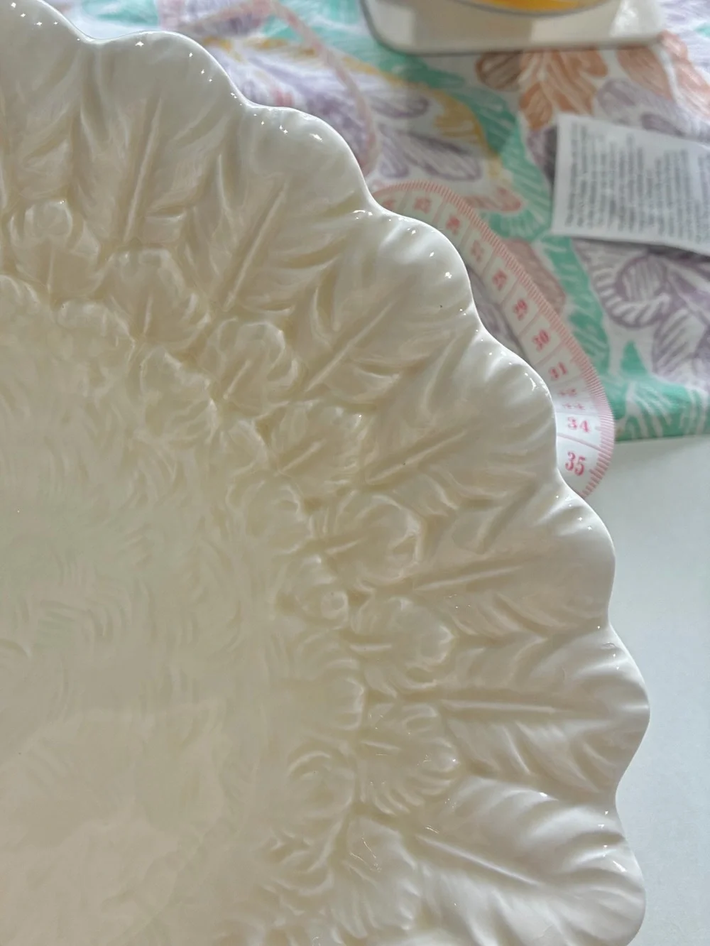 Turkey Serving Bowl, Embossed, Scalloped Edge and Handpainted. 1970s Japan. EC